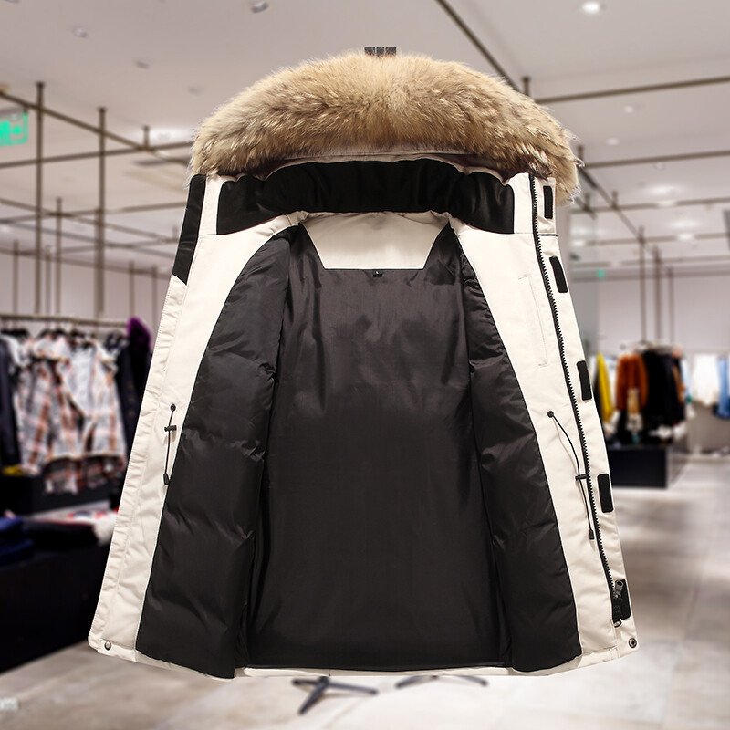 Degree Down parke Snježna jakna Muška zimska jakna Bijele parke s pačjim puhom Deblji kaput Krzno s kapuljačom Debela topla muška vjetrovka