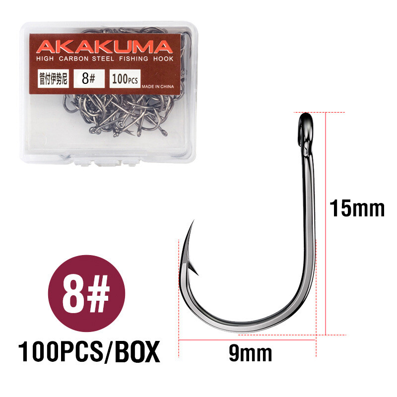 Iseni udice za ribolov s bodljikavom cijevi, 100 komada, jednostruka udica protiv bijega u kutiji, okrugla udica za ribolov, visokougljični čelik