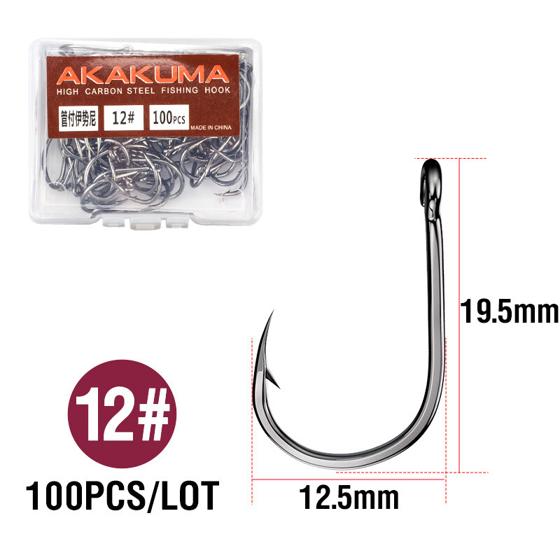 Iseni udice za ribolov s bodljikavom cijevi, 100 komada, jednostruka udica protiv bijega u kutiji, okrugla udica za ribolov, visokougljični čelik