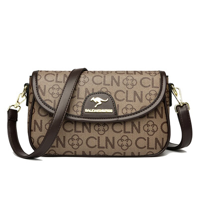 Дамска чанта през рамо с модел на детелина Дамска чанта с двойна презрамка Дълга и къса кафява дизайнерска чанта за рамо с лого на кенгуру