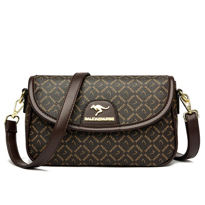 Дамска чанта през рамо с модел на детелина Дамска чанта с двойна презрамка Дълга и къса кафява дизайнерска чанта за рамо с лого на кенгуру