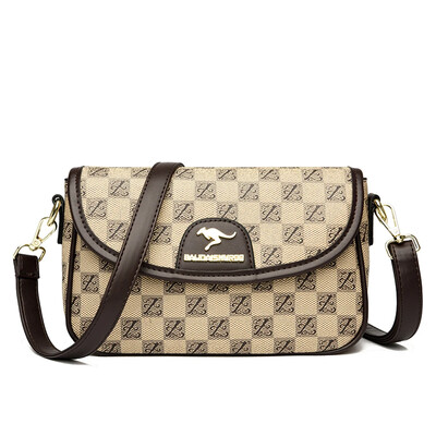 Дамска чанта през рамо с модел на детелина Дамска чанта с двойна презрамка Дълга и къса кафява дизайнерска чанта за рамо с лого на кенгуру