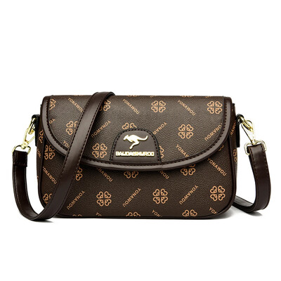 Дамска чанта през рамо с модел на детелина Дамска чанта с двойна презрамка Дълга и къса кафява дизайнерска чанта за рамо с лого на кенгуру