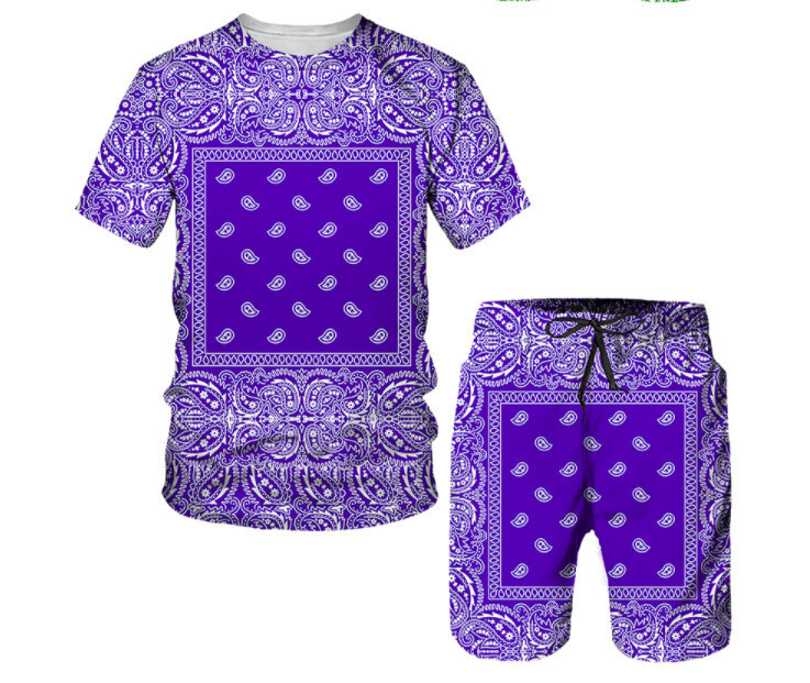 Lühikeste varrukatega, ümara kaelusega lühikeste varrukatega 3D digiprindiga vabaaja mood rannapükste ülikond/suvine meestele