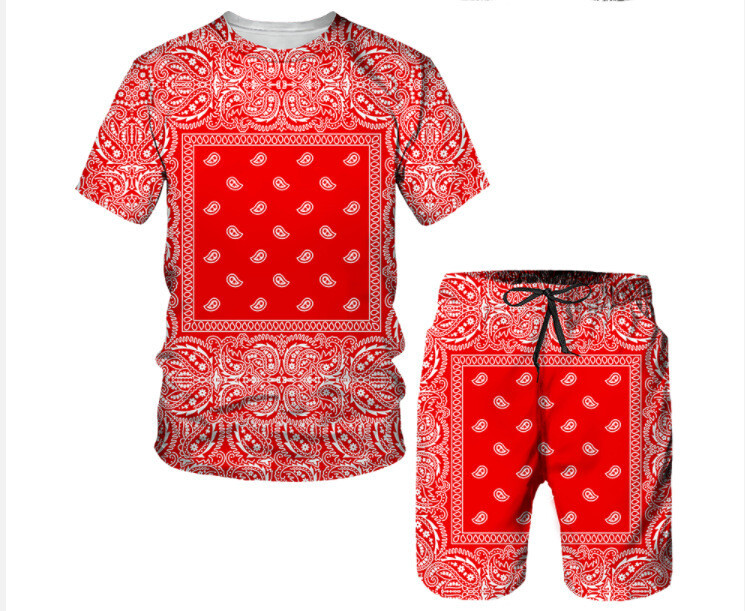 Lühikeste varrukatega, ümara kaelusega lühikeste varrukatega 3D digiprindiga vabaaja mood rannapükste ülikond/suvine meestele