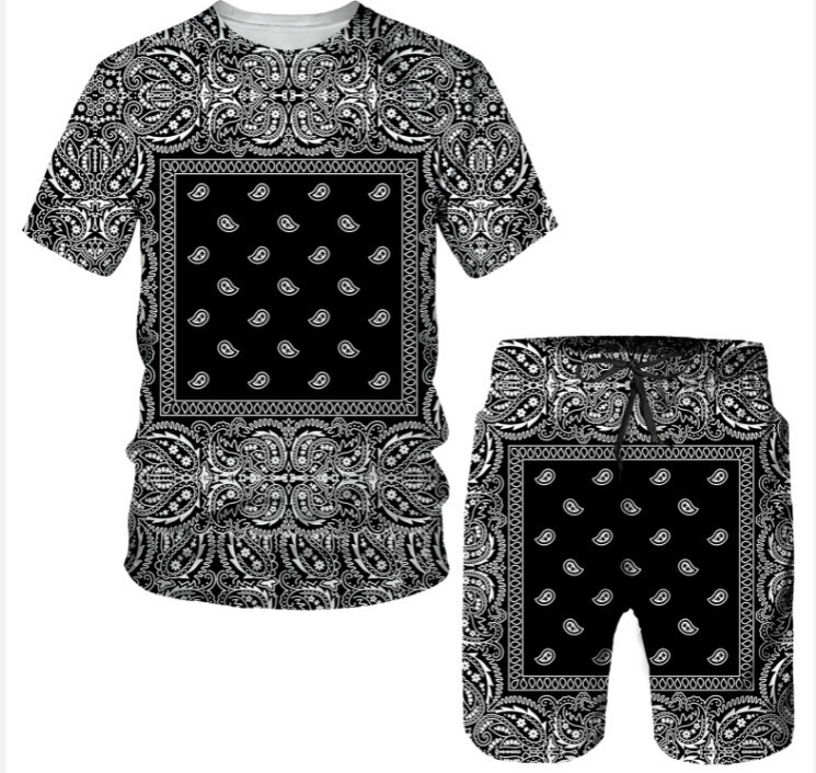 Lühikeste varrukatega, ümara kaelusega lühikeste varrukatega 3D digiprindiga vabaaja mood rannapükste ülikond/suvine meestele