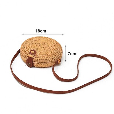 Ručno tkana okrugla torba od ratana s remenom za nošenje preko ramena, prirodna šik torba za putovanja za žene velikog kapaciteta