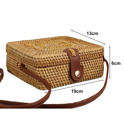 Ručno tkana okrugla torba od ratana s remenom za nošenje preko ramena, prirodna šik torba za putovanja za žene velikog kapaciteta