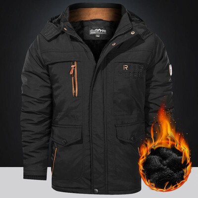 Muška zimska jakna Flis podstava Kaput za vanjske aktivnosti Parka s kapuljačom Vjetrovka s kapuljačom Debela vojna topla gornja odjeća velika veličina 6XL s više džepova
