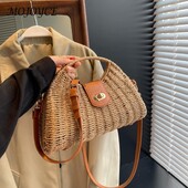 Ženska ručno tkana torba Ljetna tkana školjkasta ženska torba Ručno izrađena modna blagdanska ležerna jednostavna, elegantna ženska torba od slame