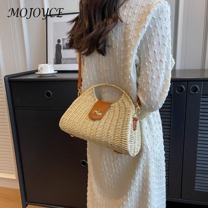 Ženska ručno tkana torba Ljetna tkana školjkasta ženska torba Ručno izrađena modna blagdanska ležerna jednostavna, elegantna ženska torba od slame