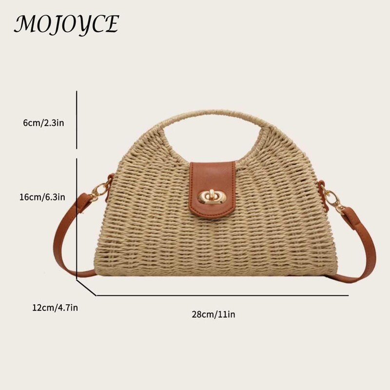 Ženska ručno tkana torba Ljetna tkana školjkasta ženska torba Ručno izrađena modna blagdanska ležerna jednostavna, elegantna ženska torba od slame