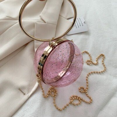 YYW Akrilna okrugla okrugla torba na rame za žene 2024. Novopristigle torbe preko ramena s lancem Prozirne večernje PVC ručne torbice