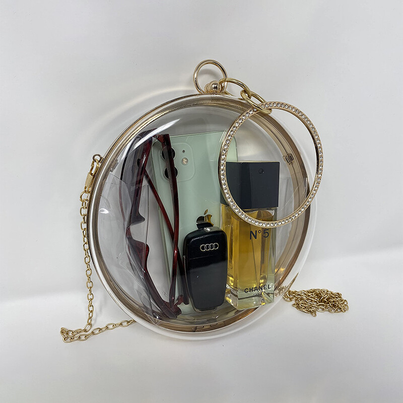 YYW Akrilna okrugla okrugla torba na rame za žene 2024. Novopristigle torbe preko ramena s lancem Prozirne večernje PVC ručne torbice