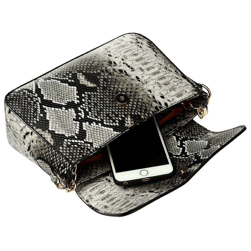 Mat ženske torbe preko ramena od PU kože s lancem Nova modna mala torbica na ramenu s preklopom sa zmijskim uzorkom za djevojčice Četvrtasta torba