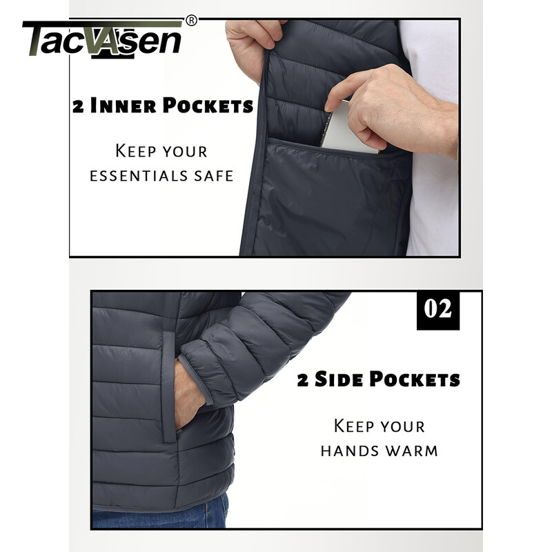 TACVASEN muška pufer jakna s kapuljačom Vodoodbojni topli prošiveni kaput Jesen Zima Lagana vjetrovka Skijanje na snijegu Planinarenje