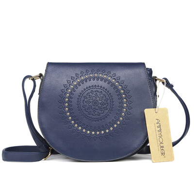 Annmouler Geantă de mână vintage, din piele PU, pentru femei, geantă de umăr cu nituri florale în relief pentru fete.