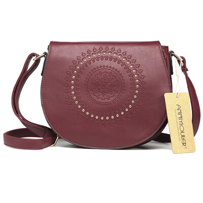 Annmouler Geantă de mână vintage, din piele PU, pentru femei, geantă de umăr cu nituri florale în relief pentru fete.