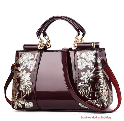 Ženska ručna torbica od lakirane kože visokog sjaja Ženska torba sa šljokicama Dvostrano izvezeni konac Svijetla kožna ženska torbica