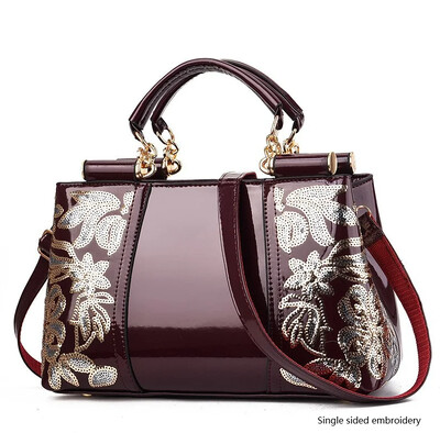 Ženska ručna torbica od lakirane kože visokog sjaja Ženska torba sa šljokicama Dvostrano izvezeni konac Svijetla kožna ženska torbica