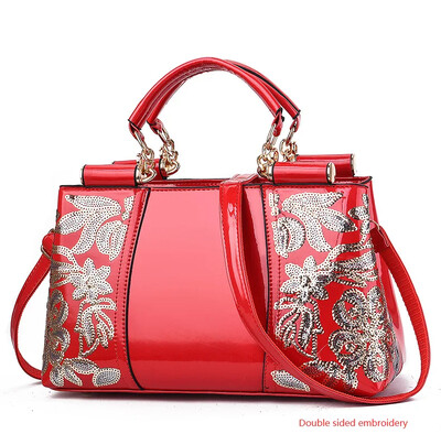 Ženska ručna torbica od lakirane kože visokog sjaja Ženska torba sa šljokicama Dvostrano izvezeni konac Svijetla kožna ženska torbica