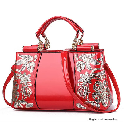 Ženska ručna torbica od lakirane kože visokog sjaja Ženska torba sa šljokicama Dvostrano izvezeni konac Svijetla kožna ženska torbica