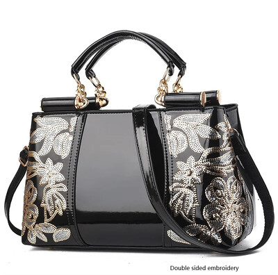 Ženska ručna torbica od lakirane kože visokog sjaja Ženska torba sa šljokicama Dvostrano izvezeni konac Svijetla kožna ženska torbica