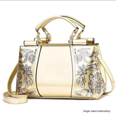 Ženska ručna torbica od lakirane kože visokog sjaja Ženska torba sa šljokicama Dvostrano izvezeni konac Svijetla kožna ženska torbica