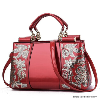 Ženska ručna torbica od lakirane kože visokog sjaja Ženska torba sa šljokicama Dvostrano izvezeni konac Svijetla kožna ženska torbica