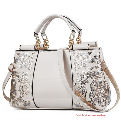 Ženska ručna torbica od lakirane kože visokog sjaja Ženska torba sa šljokicama Dvostrano izvezeni konac Svijetla kožna ženska torbica