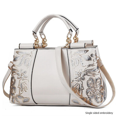 Ženska ručna torbica od lakirane kože visokog sjaja Ženska torba sa šljokicama Dvostrano izvezeni konac Svijetla kožna ženska torbica