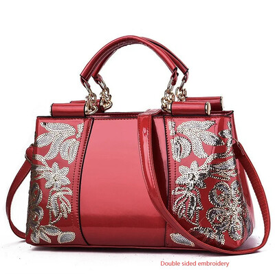 Ženska ručna torbica od lakirane kože visokog sjaja Ženska torba sa šljokicama Dvostrano izvezeni konac Svijetla kožna ženska torbica