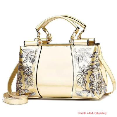 Ženska ručna torbica od lakirane kože visokog sjaja Ženska torba sa šljokicama Dvostrano izvezeni konac Svijetla kožna ženska torbica