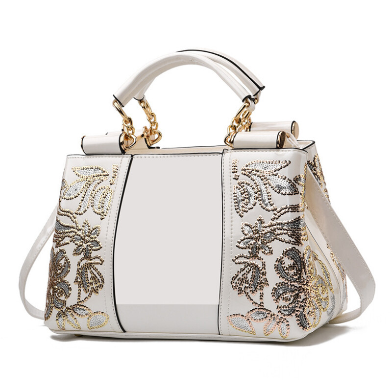 Ženska ručna torbica od lakirane kože visokog sjaja Ženska torba sa šljokicama Dvostrano izvezeni konac Svijetla kožna ženska torbica