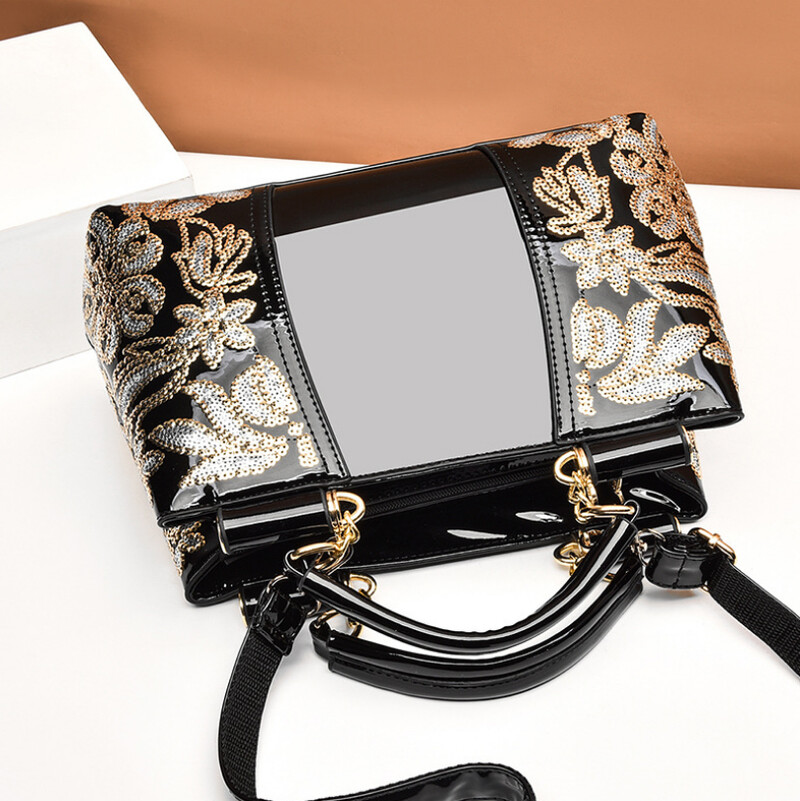 Ženska ručna torbica od lakirane kože visokog sjaja Ženska torba sa šljokicama Dvostrano izvezeni konac Svijetla kožna ženska torbica