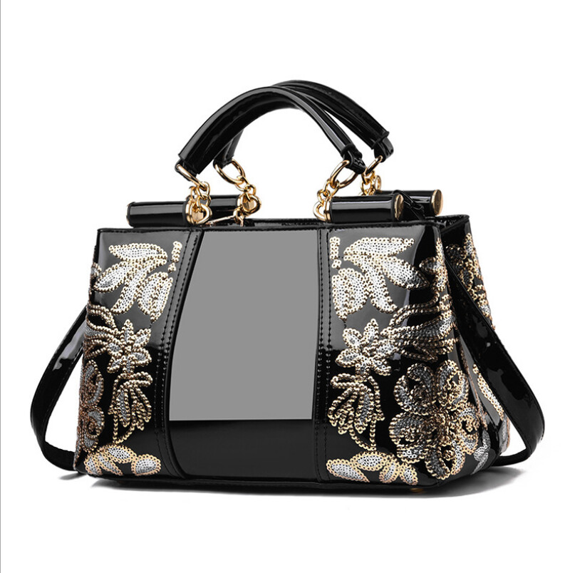 Ženska ručna torbica od lakirane kože visokog sjaja Ženska torba sa šljokicama Dvostrano izvezeni konac Svijetla kožna ženska torbica