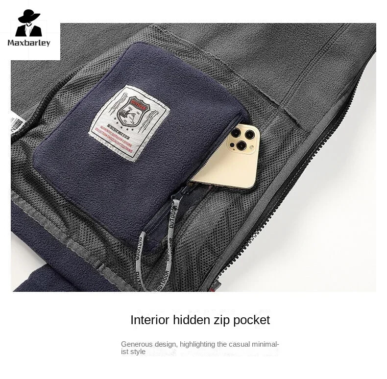 Zimska topla jakna od flisa, muška penjačka jakna s duplim podebljanim džepovima, vanjski visoki ovratnik, otporna na vjetar, skijaška trenirka, kaput, muški