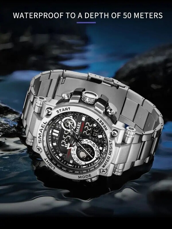 SMAEL Brand 304 roostevabast terasest rihm 8095 mood Sport Quartz elektrooniline kell äratuskellad kahe ajaga kellad