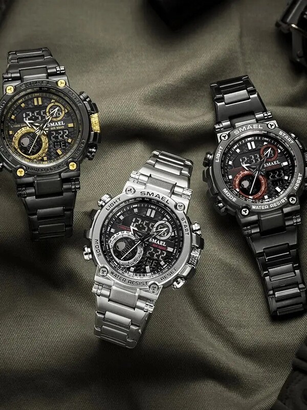 SMAEL Brand 304 roostevabast terasest rihm 8095 mood Sport Quartz elektrooniline kell äratuskellad kahe ajaga kellad