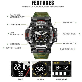 SMAEL Dual Movement Dual Display Sport Electronic Wristwatch Ανδρικό Αδιάβροχο Ψηφιακό ρολόι Quartz Ανδρικό χρονόμετρο