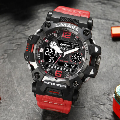 SMAEL Sportski elektronski ručni sat s dvostrukim pokretom i dvostrukim zaslonom, muški kamuflažni vodootporni kvarcni digitalni sat, muška štoperica