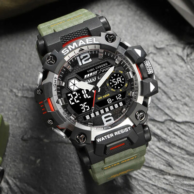 SMAEL Sportski elektronski ručni sat s dvostrukim pokretom i dvostrukim zaslonom, muški kamuflažni vodootporni kvarcni digitalni sat, muška štoperica