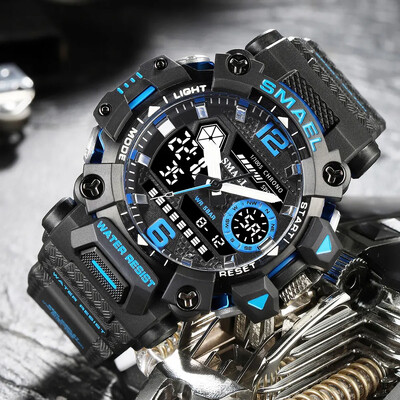 SMAEL Sportski elektronski ručni sat s dvostrukim pokretom i dvostrukim zaslonom, muški kamuflažni vodootporni kvarcni digitalni sat, muška štoperica