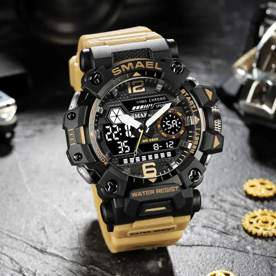 SMAEL Sportski elektronski ručni sat s dvostrukim pokretom i dvostrukim zaslonom, muški kamuflažni vodootporni kvarcni digitalni sat, muška štoperica