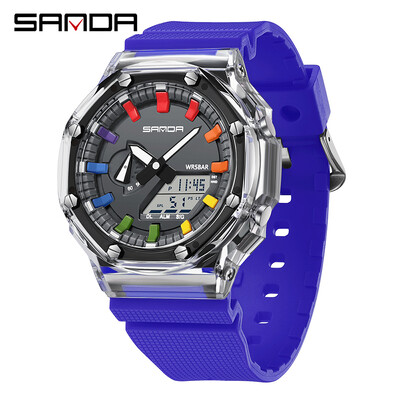 SANDA Top αδιάβροχο ανδρικό ρολόι χαλαζία Χρονόμετρο LED Light Ηλεκτρονικό ρολόι χειρός 5 Ξυπνητήρι 2 Time Ψηφιακά ρολόγια