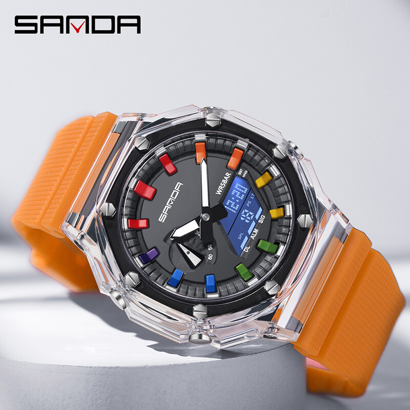 SANDA Top αδιάβροχο ανδρικό ρολόι χαλαζία Χρονόμετρο LED Light Ηλεκτρονικό ρολόι χειρός 5 Ξυπνητήρι 2 Time Ψηφιακά ρολόγια