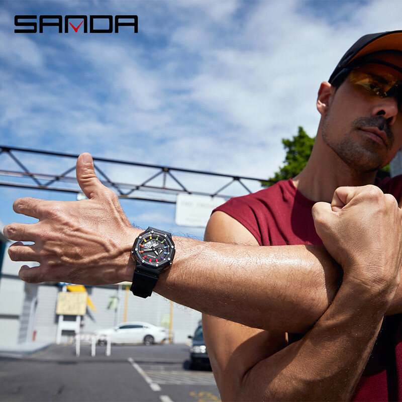 SANDA G stil Digitalni muški sat sa odbrojavanjem Štoperica LED svjetlo Elektronički vanjski vojni 5Alarm Vodootporni kvarcni ručni sat
