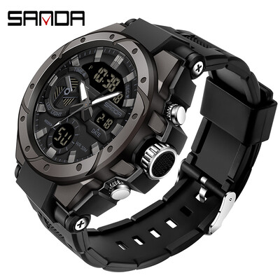 Robna marka SANDA Elektronički sat Muški sportski Budilica Vodootporna Štoperica Kronograf Muški ručni satovi Kvarcni digitalni satovi
