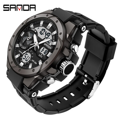 Robna marka SANDA Elektronički sat Muški sportski Budilica Vodootporna Štoperica Kronograf Muški ručni satovi Kvarcni digitalni satovi