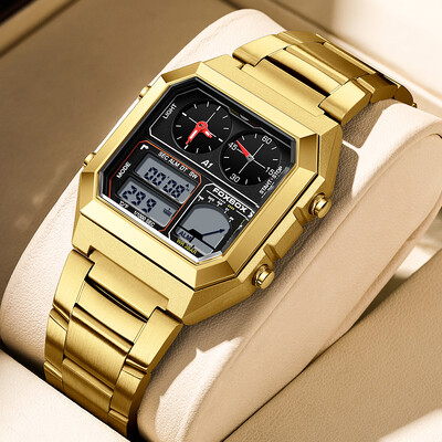 LIGE Fashion Ceasuri de bărbați cu afișare dublă Business Square Inoxidabil Casual Sport Cuarț Ceas electronic pentru bărbați Data Ceas rezistent la apă